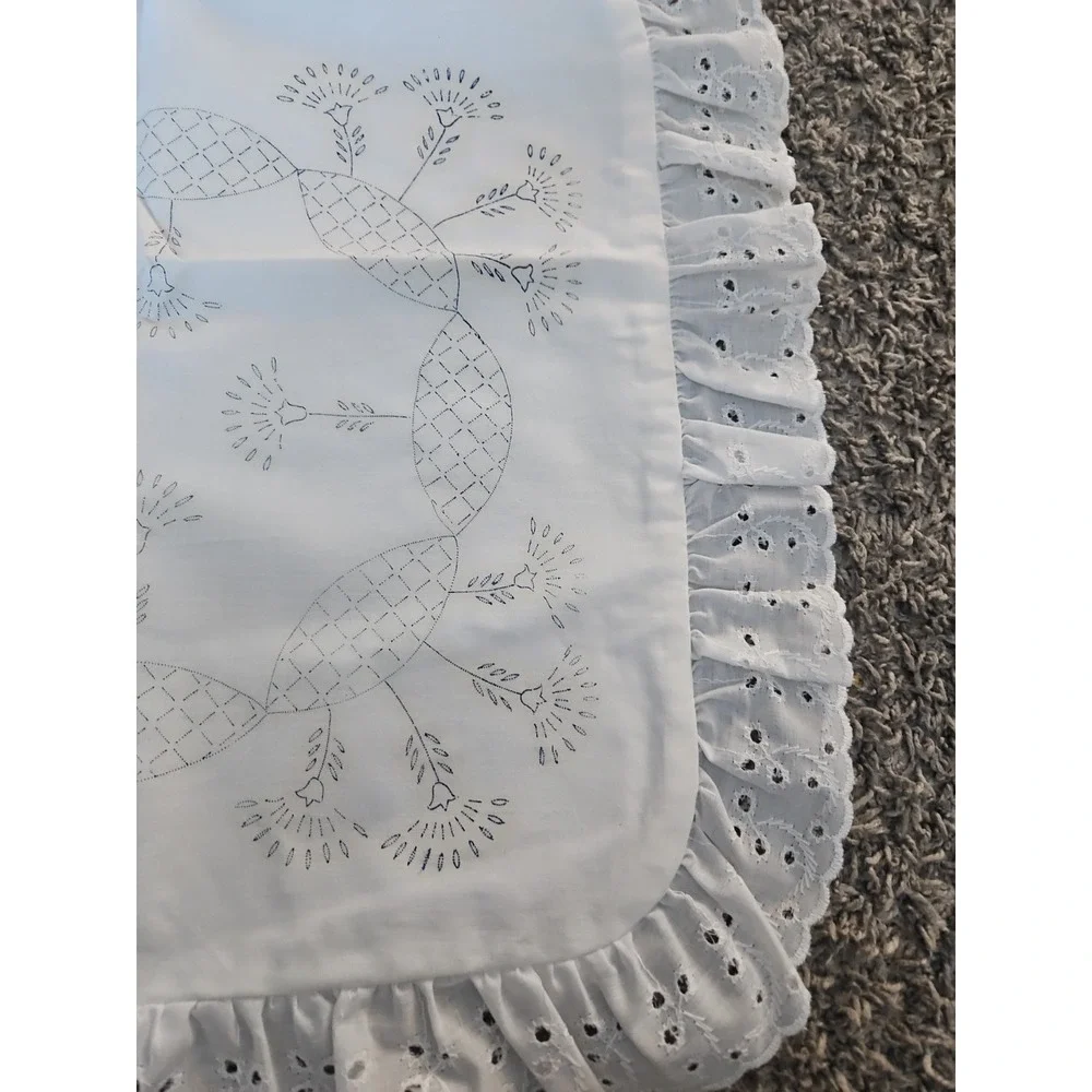 Vintage Nojae of Fairway Stamped 14x14 Hand Embroidery Pillow Top With Lace Trim